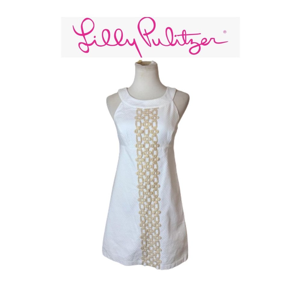 Lilly Pulitzer White & Gold Dress. Sz 0